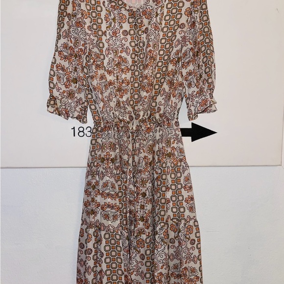 Tory Burch Silk Dress Geometric Floral Long Sleeve Dress - Picture 6 of 11